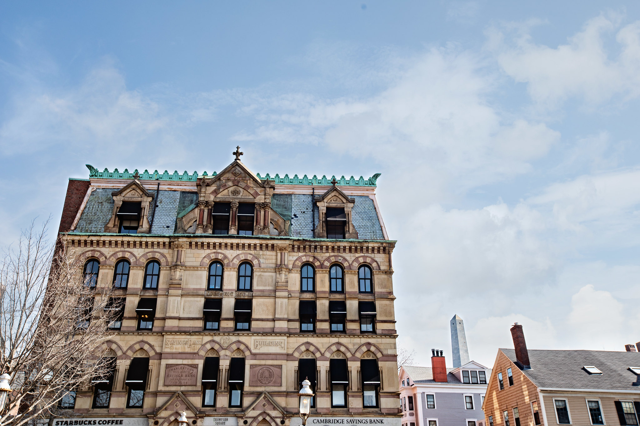 A Group of Charlestown Buildings with the Bunker Hill Monument in the background.